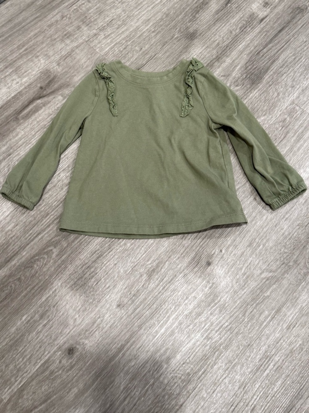 Cat & Jack Olive Green Long Sleeve Top with Shoulder Ruffle
